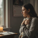 birth mother with a calendar on the wall behind her