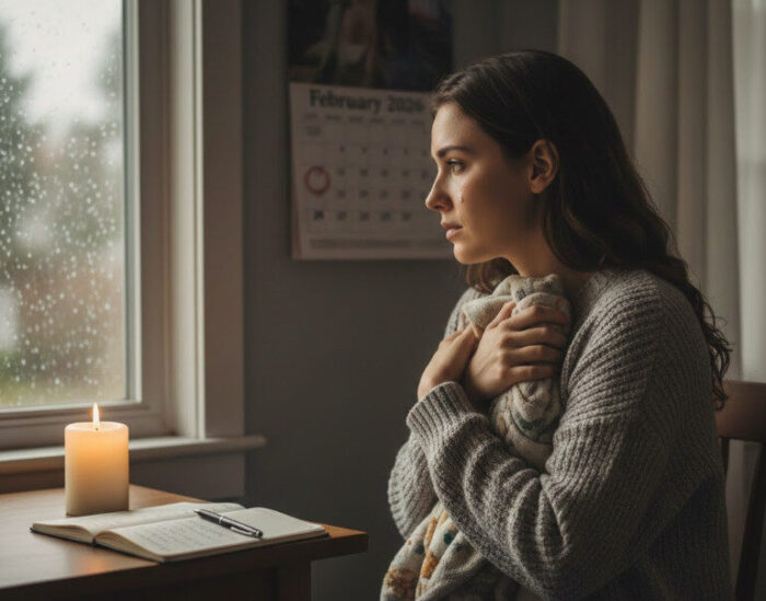 birth mother with a calendar on the wall behind her